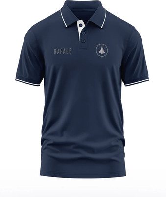Warriorworld Typography Men Polo Neck Navy Blue T-Shirt