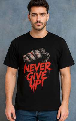 NVMART Printed Men Round Neck Black T-Shirt