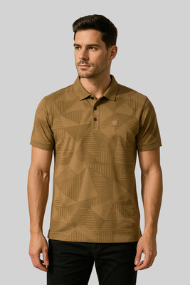 GO BIRDY Solid Men Polo Neck Brown T-Shirt