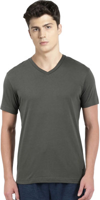 JOCKEY Solid Men V Neck Dark Green T-Shirt