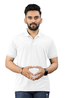Gally Solid Men Polo Neck White T-Shirt