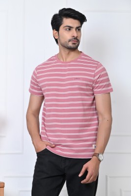 Arbour Striped Men Round Neck Pink T-Shirt