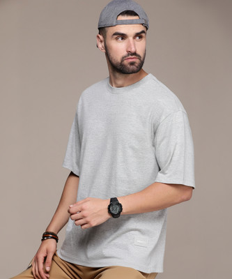 Roadster Self Design Men Round Neck Grey T-Shirt