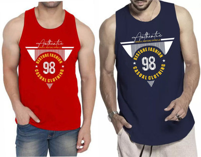 Restore Graphic Print Men Round Neck Red, Blue, Multicolor T-Shirt