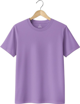 HypeDrip Solid Men Round Neck Purple T-Shirt