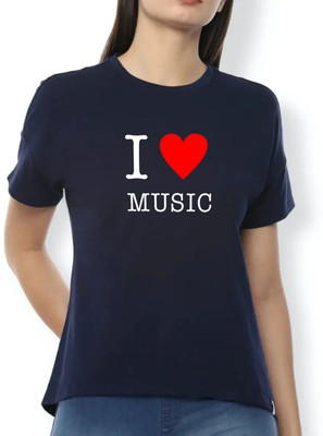 Nilan Tees Wear Printed Women Round Neck Navy Blue T-Shirt