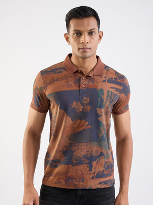 Spykar Printed Men Polo Neck Brown T-Shirt