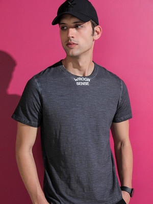 WROGN Typography Men Round Neck Black T-Shirt