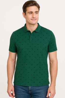 RF Raves Printed, Solid Men Polo Neck Green T-Shirt