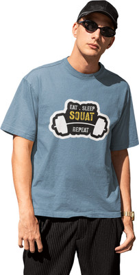 Grooves Printed Men Round Neck Light Blue T-Shirt