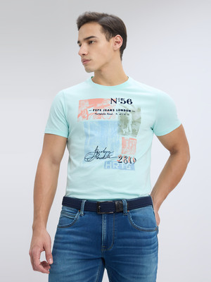 Pepe Jeans Graphic Print Men Crew Neck Green T-Shirt
