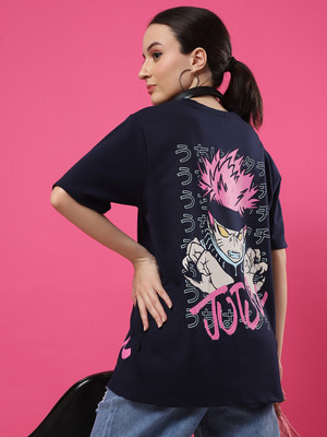 RIGO Printed Women Round Neck Navy Blue T-Shirt