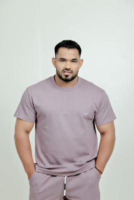 The Falcon Sports Solid Men Round Neck Purple T-Shirt