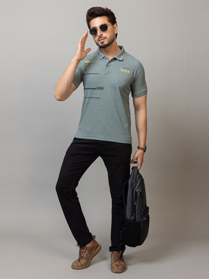 RosyRains Printed, Graphic Print Men Polo Neck Green T-Shirt