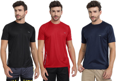 FTX Solid Men Round Neck Red, Blue, Black T-Shirt
