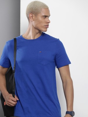 TOMMY HILFIGER Self Design Men Round Neck Blue T-Shirt