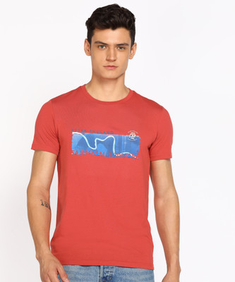 PETER ENGLAND Printed Men Round Neck Brown T-Shirt