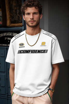 Jump Cuts Printed Men Round Neck White T-Shirt