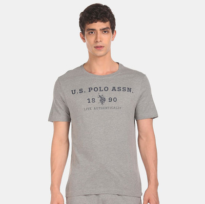 U.S. POLO ASSN. Solid Men Round Neck Grey T-Shirt