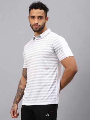 VECTOR X Striped Men Polo Neck White T-Shirt