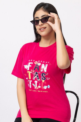 HouseOfCommon Printed Women Round Neck Red T-Shirt