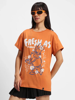 BEWAKOOF Graphic Print Women Round Neck Orange T-Shirt