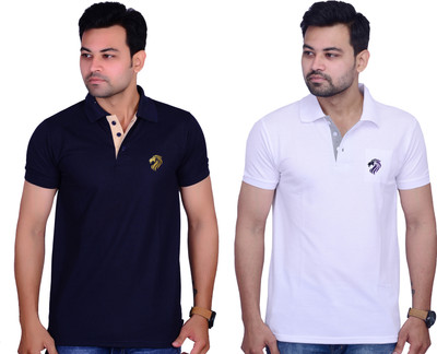 La Milano Solid Men Polo Neck White T-Shirt
