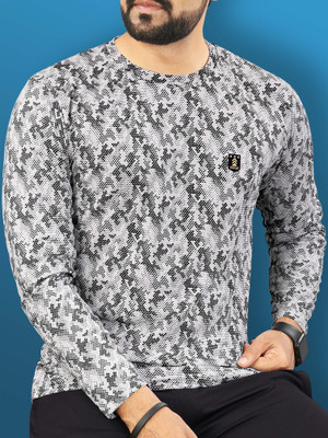 VeBNoR Printed Men Round Neck Grey T-Shirt