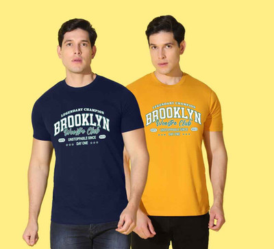 WOOSTRO Graphic Print Men Round Neck Blue, Yellow T-Shirt