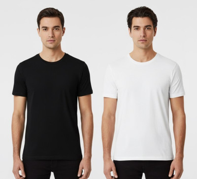 HilbertThreads Solid Men Round Neck Black, White T-Shirt