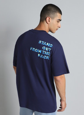 Cult Typography Men Round Neck Navy Blue T-Shirt