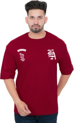 E-MAX Typography Men Round Neck Maroon T-Shirt