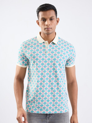 Spykar Printed Men Polo Neck Blue T-Shirt