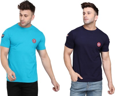 Blisstone Solid Men Round Neck Dark Blue, Light Blue T-Shirt