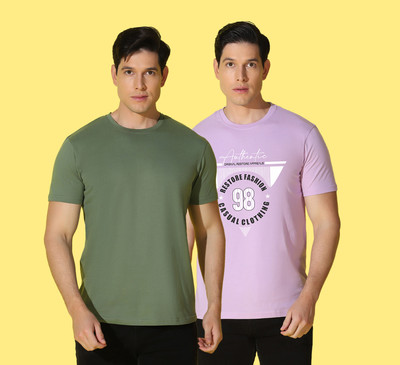 WOOSTRO Printed Men Round Neck Multicolor T-Shirt
