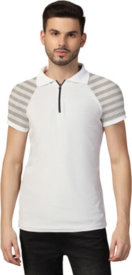 Blisstone Striped Men Polo Neck Grey T-Shirt