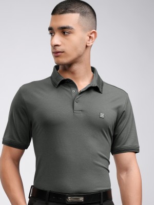 HIGHLANDER Self Design Men Polo Neck Grey T-Shirt