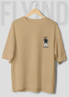 HouseOfCommon Printed Men Round Neck Beige T-Shirt