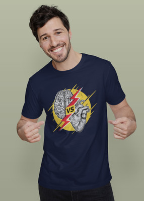 DAROOON Printed Men Round Neck Navy Blue T-Shirt