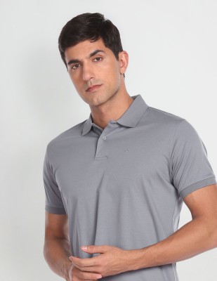 ARROW Solid Men Polo Neck Grey T-Shirt