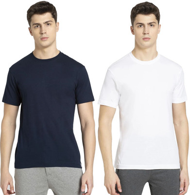 JOCKEY Solid Men Round Neck Dark Blue, White T-Shirt