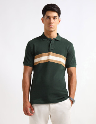 Arrow Sport Striped Men Polo Neck Green T-Shirt