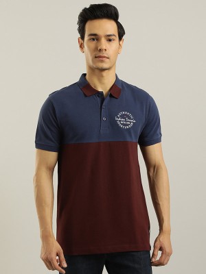 INDIAN TERRAIN Colorblock Men Polo Neck Maroon T-Shirt