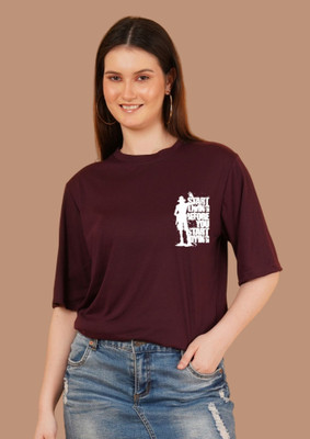 Parona Printed Women Round Neck Maroon T-Shirt