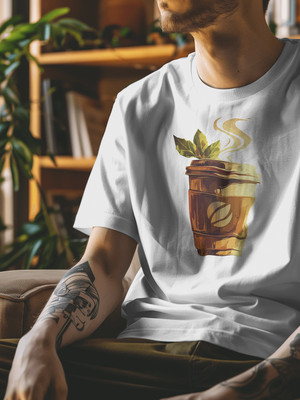 Senotex Printed Men Round Neck White T-Shirt