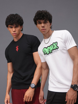 MADSTO Printed Men Round Neck Black, White T-Shirt
