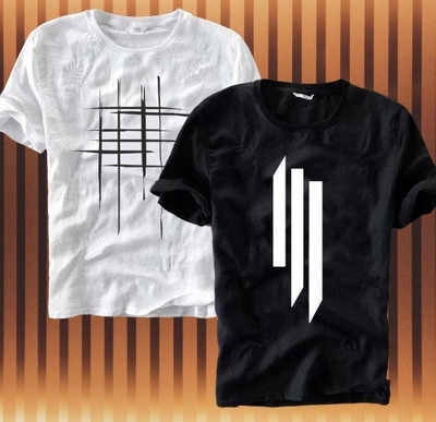 F N D Printed Men Round Neck White, Black T-Shirt