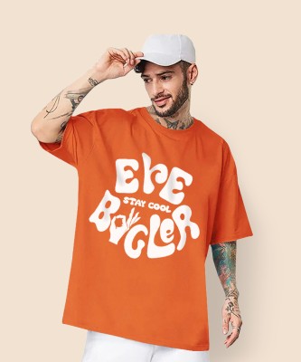 EyeBogler Printed, Typography Men Round Neck Orange T-Shirt