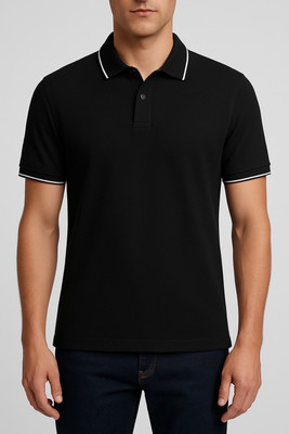 THE AMAYRA COLLECTION Solid Men Polo Neck Black T-Shirt
