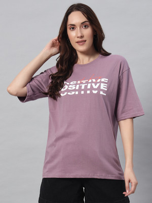 ADIROX Abstract Women Round Neck Purple T-Shirt